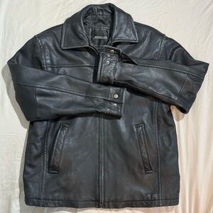 EXCELLED Vintage Black Leather Jacket for Men